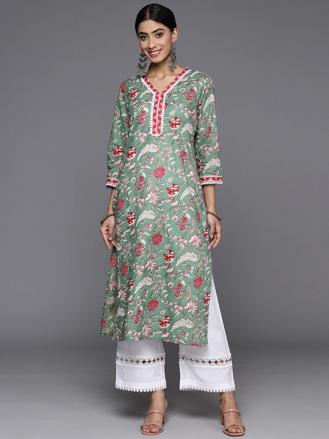 varanga floral printed laced pure cotton kurta