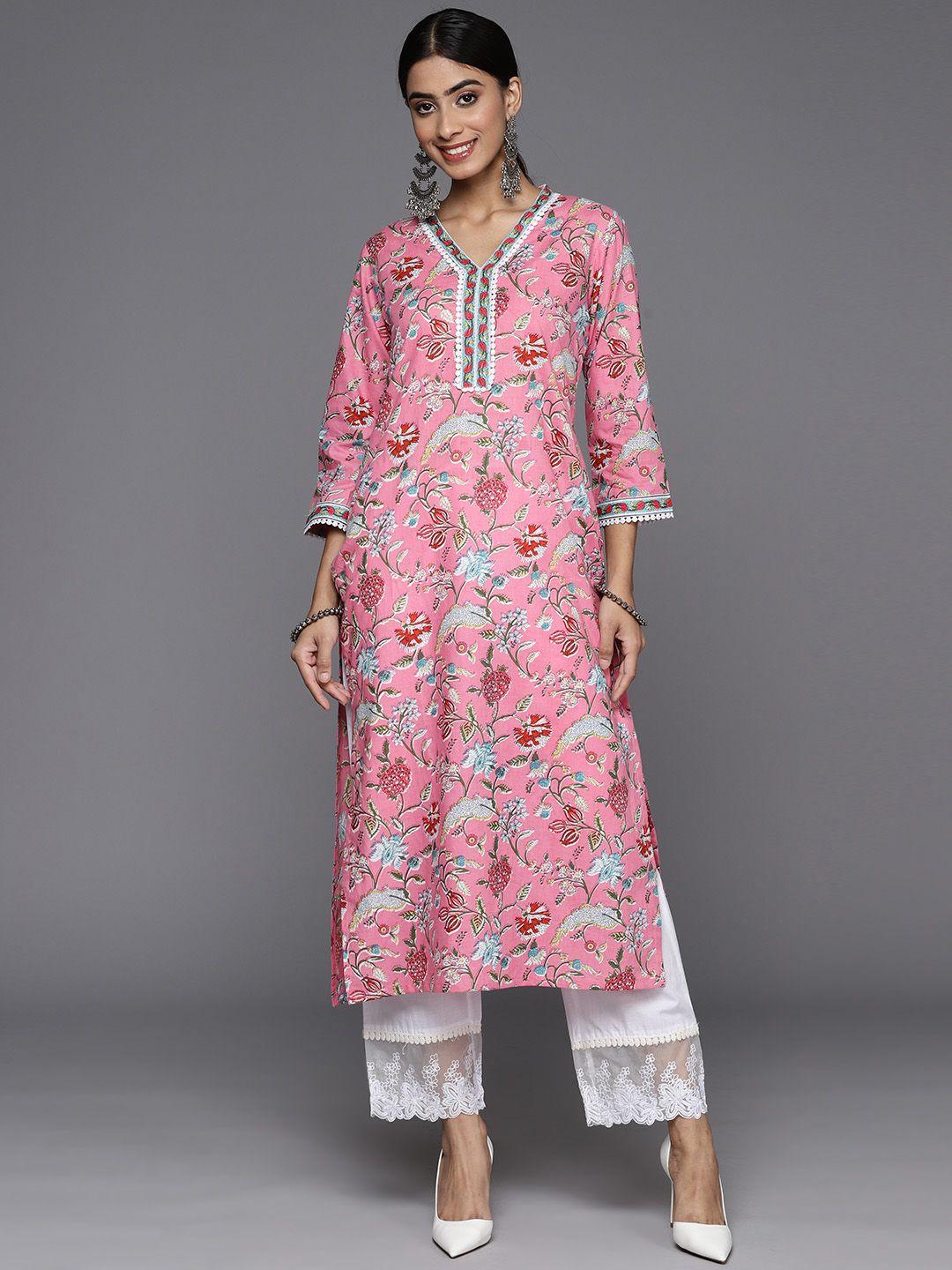 varanga floral printed laced pure cotton kurta