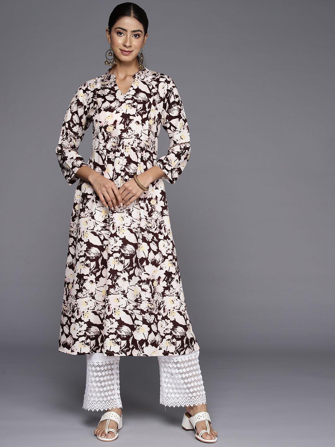 varanga floral printed mandarin collar crepe kurta