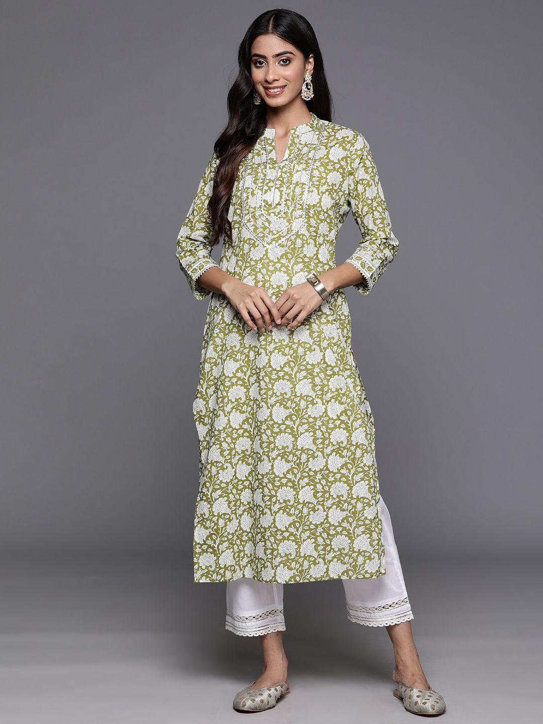 varanga floral printed mandarin collar gotta patti pure cotton kurta