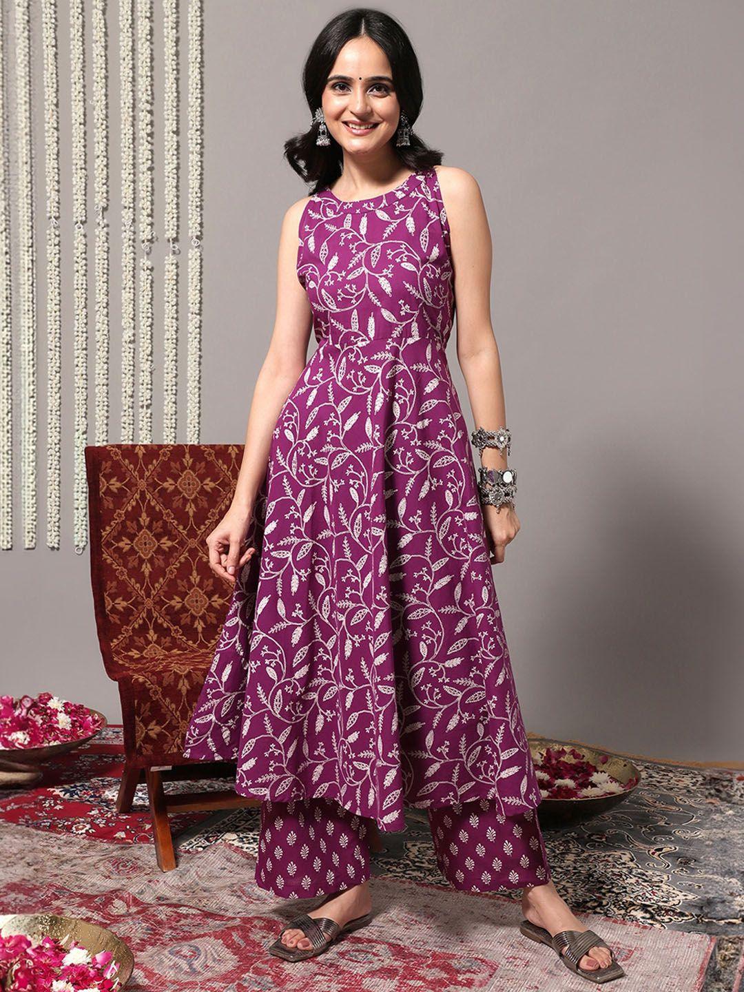 varanga floral printed pure cotton anarkali kurta with trousers