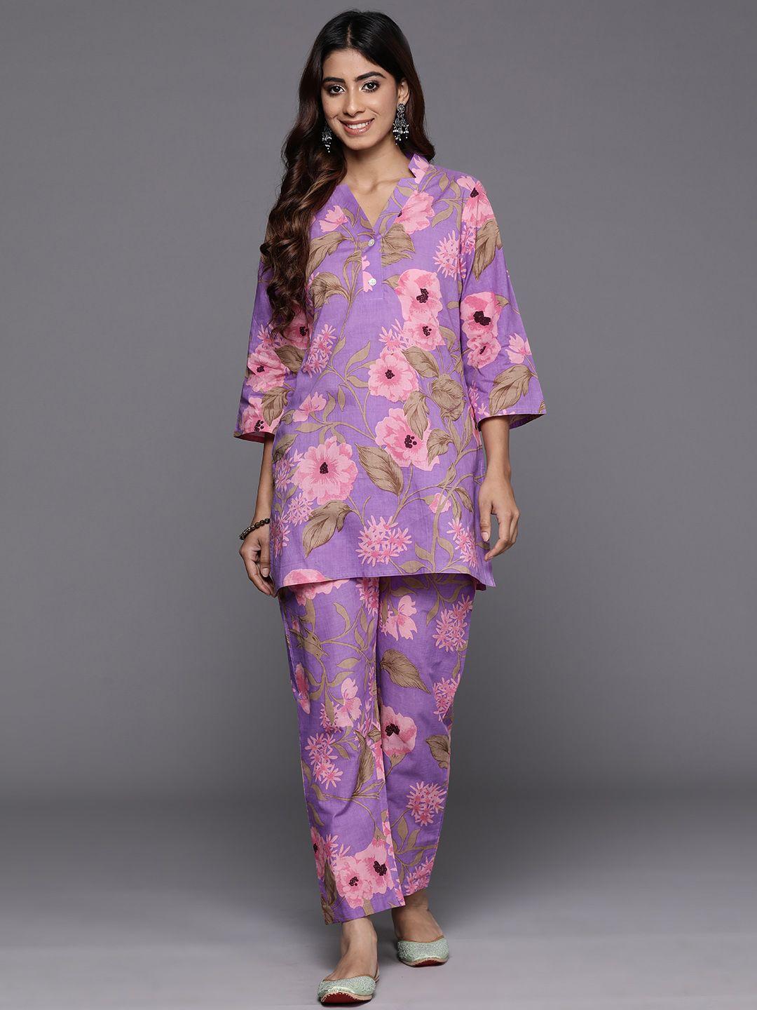 varanga floral printed pure cotton tunic with trousers