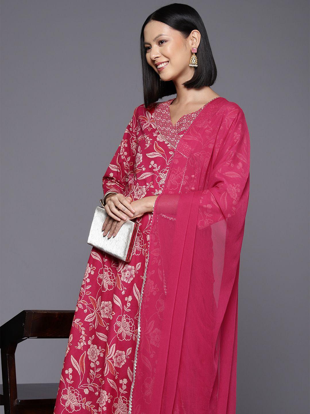 varanga floral printed regular gotta patti pure cotton kurta with trousers & dupatta