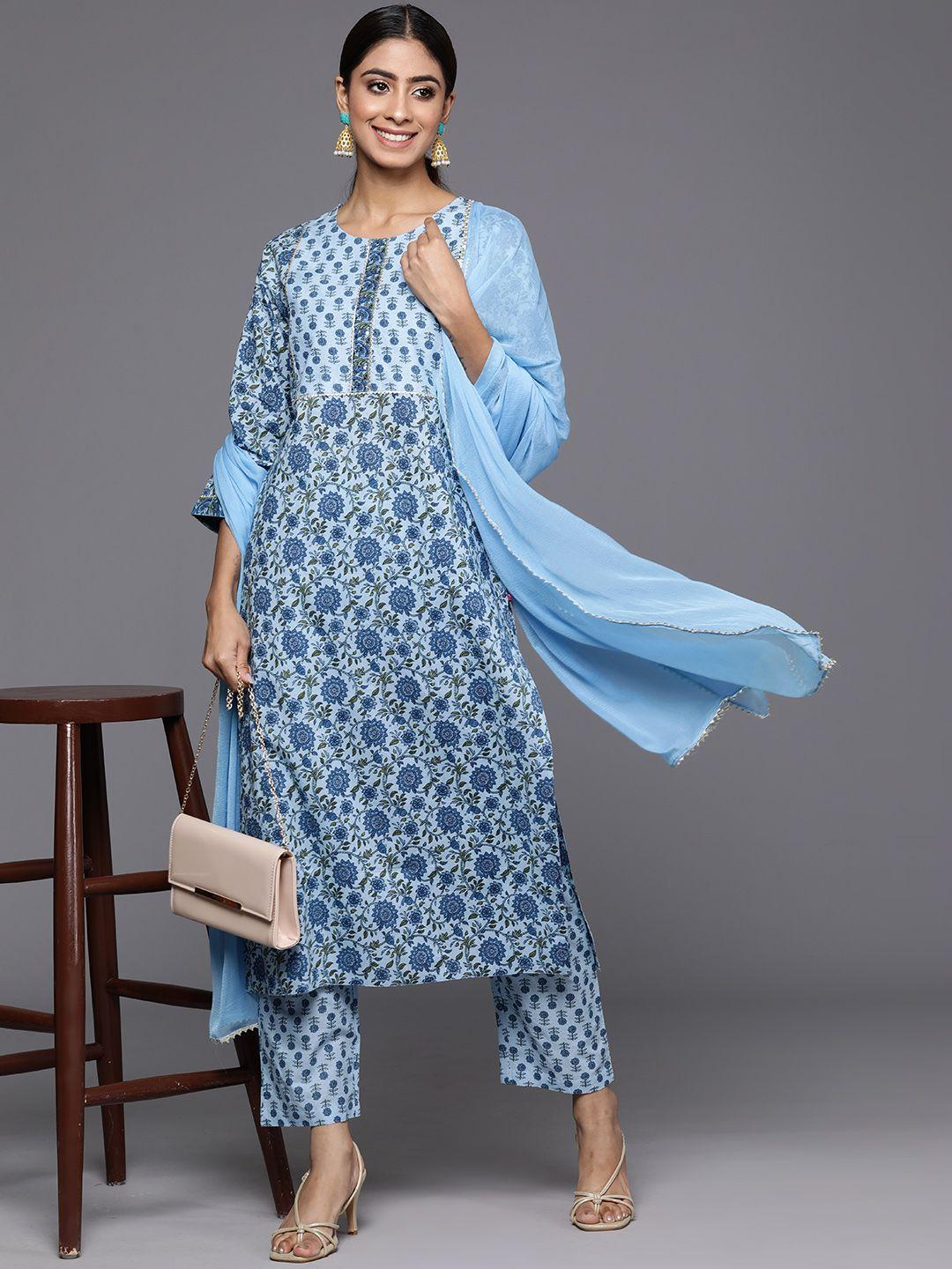 varanga floral printed regular gotta patti pure cotton kurta with trousers & dupatta