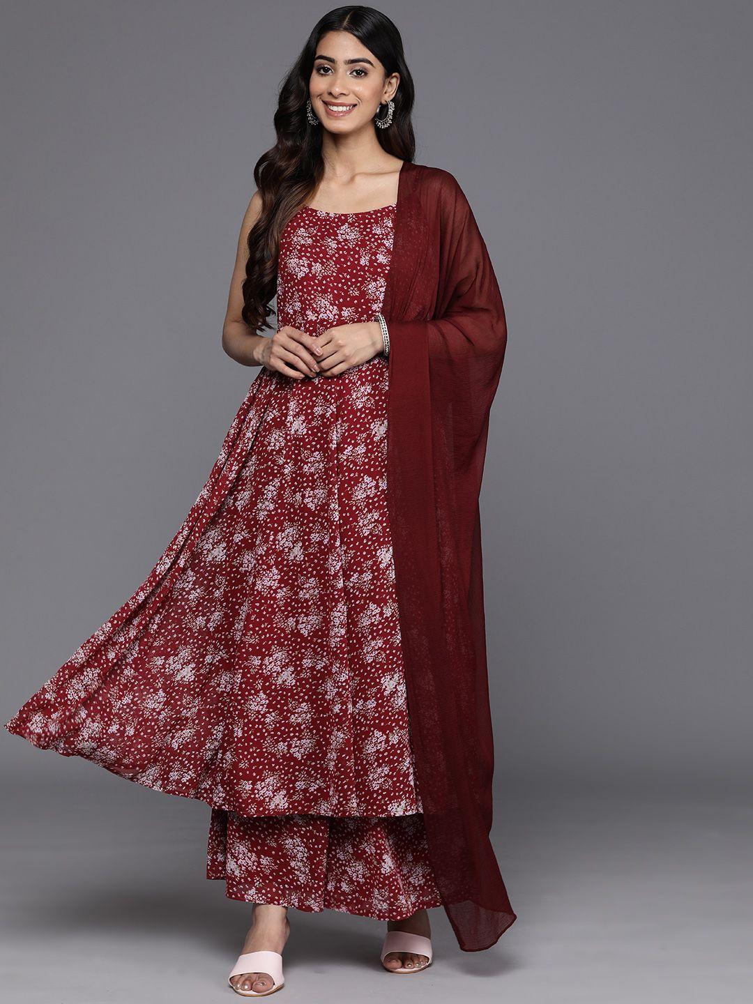 varanga floral printed regular silk georgette kurta with palazzos & with dupatta