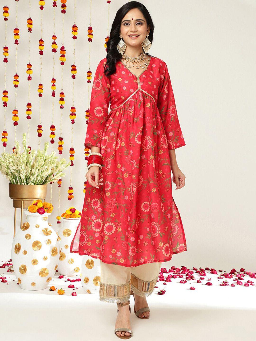 varanga floral printed sequined a-line pleated kurta