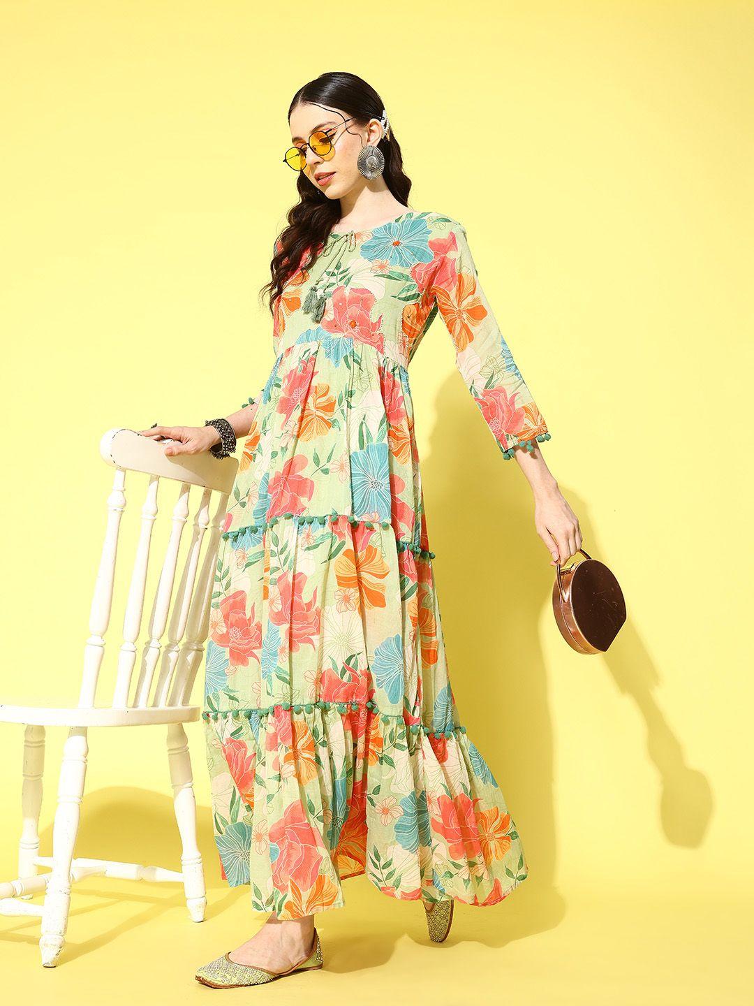 varanga floral printed tie-up neck maxi dress