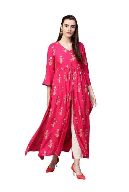 varanga fuchsia floral print rayon viscose kurta