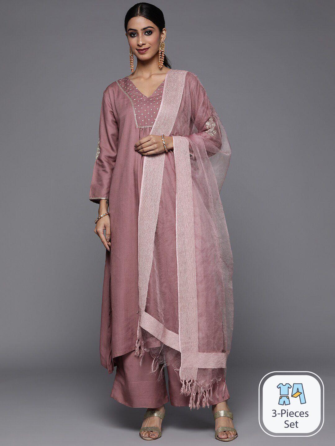 varanga geometric embroidered a-line kurta with palazzos & with dupatta