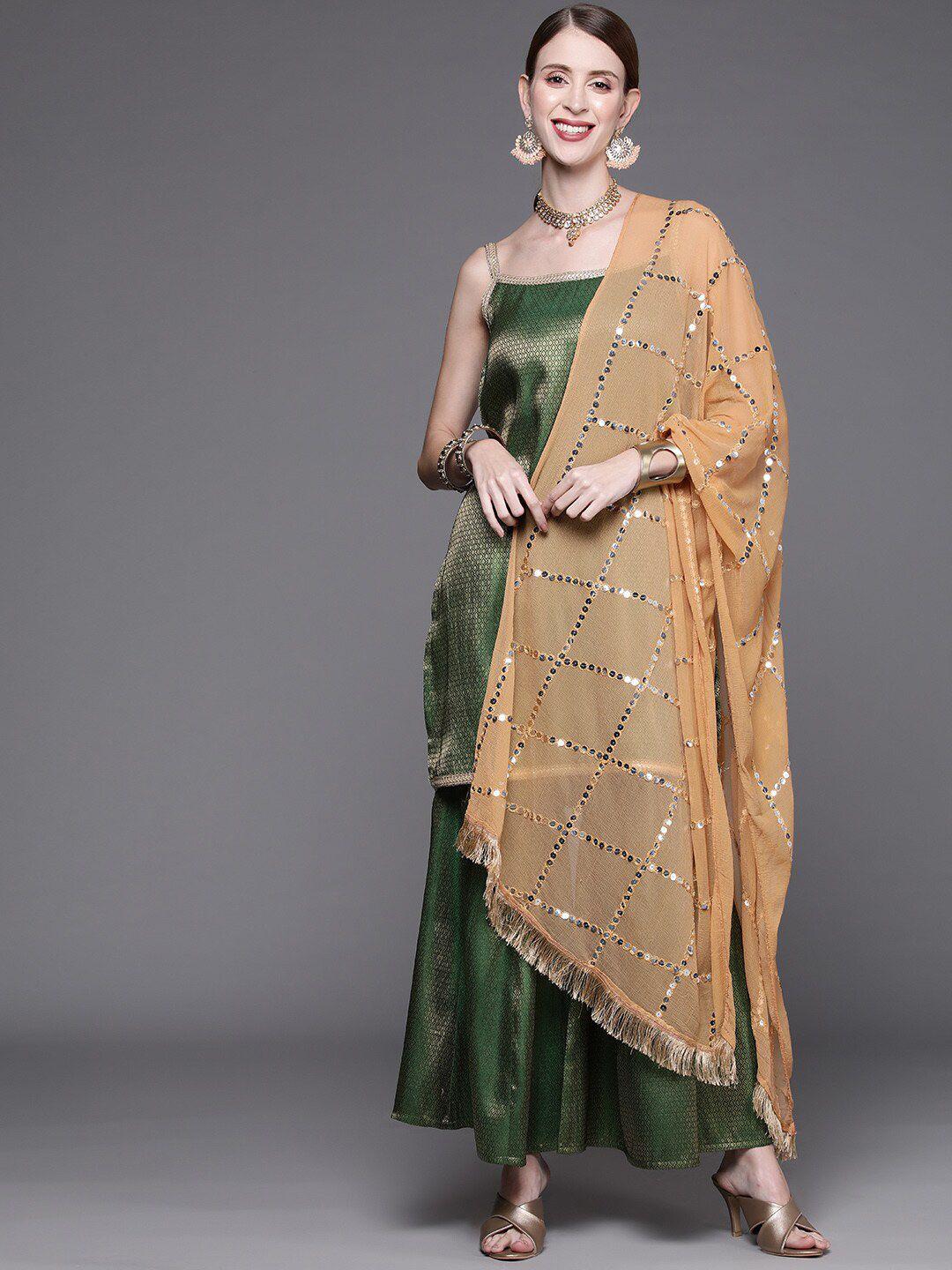 varanga geometric woven design regular kurta with sharara & dupatta