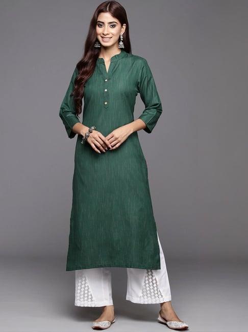 varanga green cotton printed straight kurta