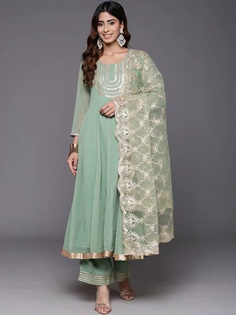 varanga green embellished kurta palazzo set with dupatta