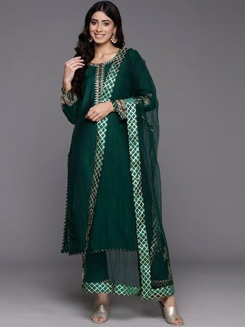 varanga green embroidered kurta pant set with dupatta