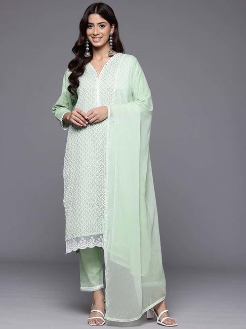 varanga green embroidered kurta pant set with dupatta