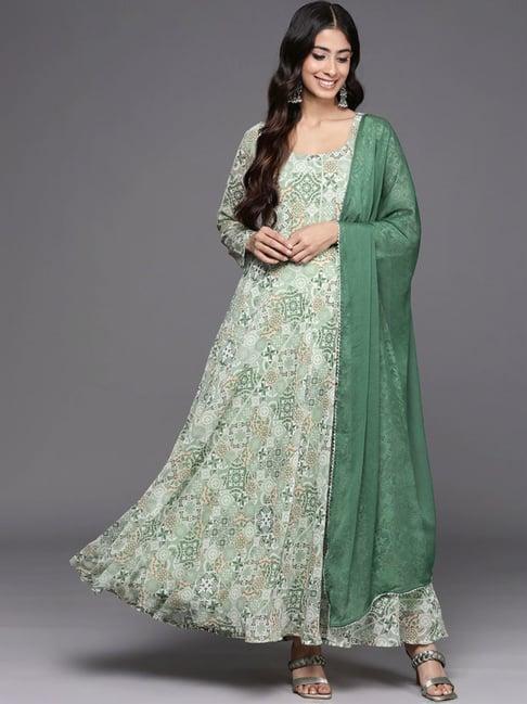 varanga green printed anarkali kurta with dupatta