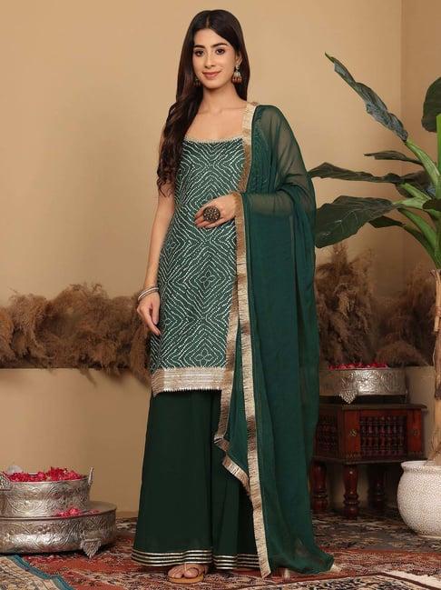 varanga green printed kurta & sharara set with dupatta