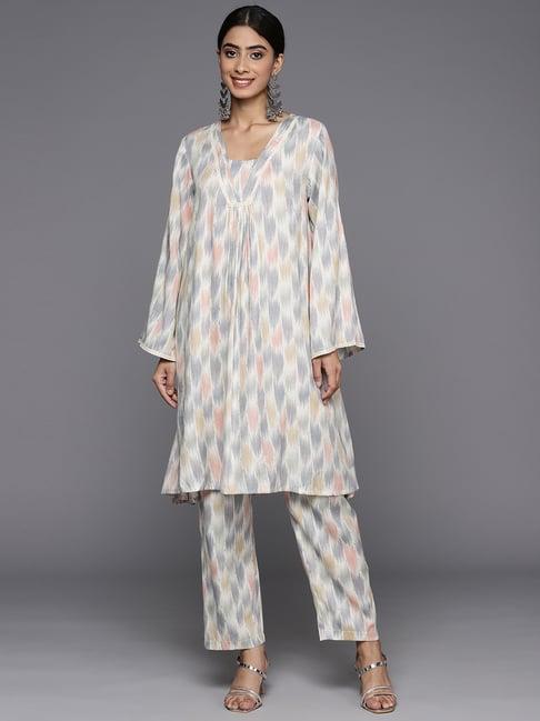 varanga grey printed kurta pant set