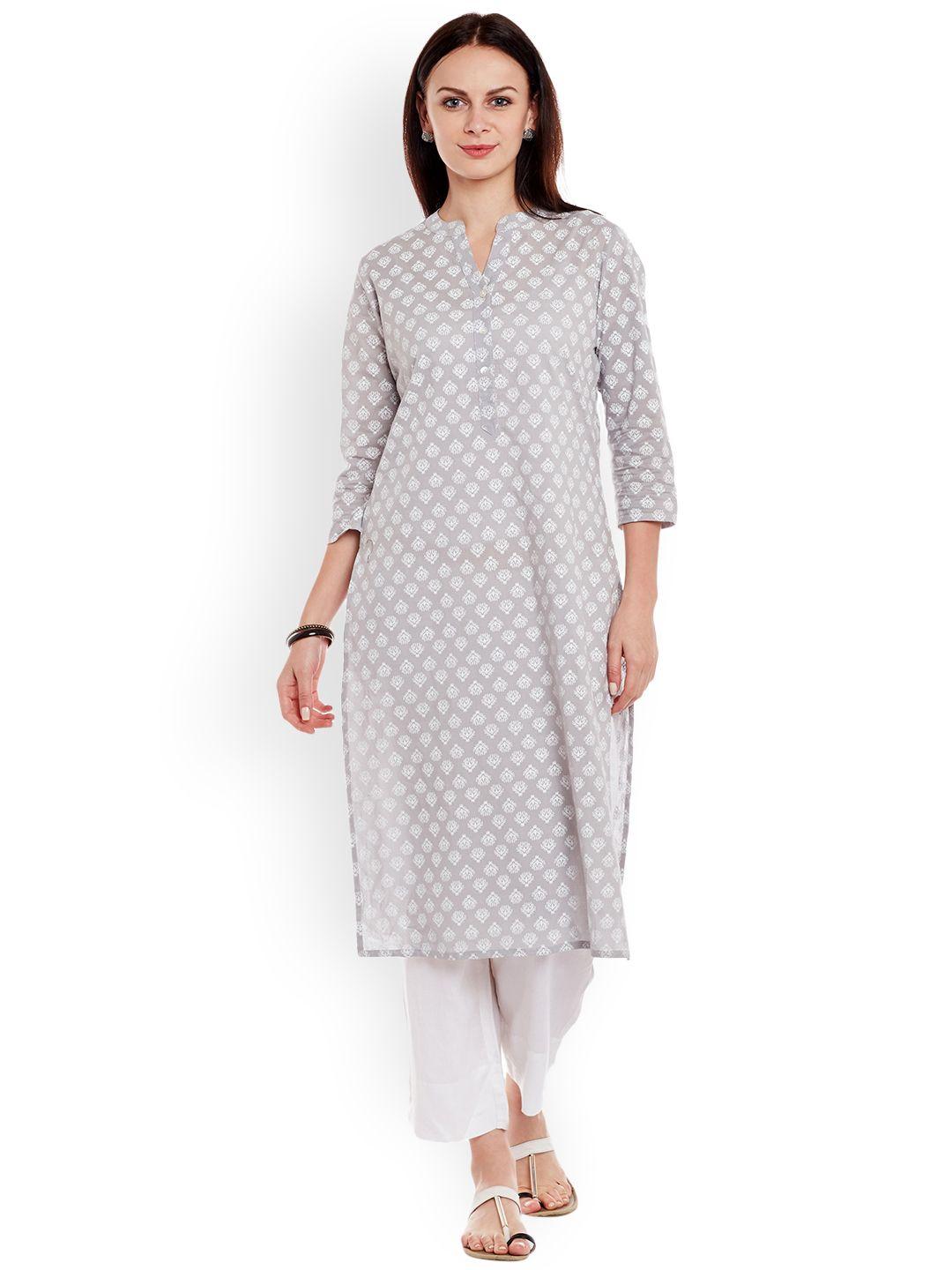 varanga grey pure cotton printed kurta with pants