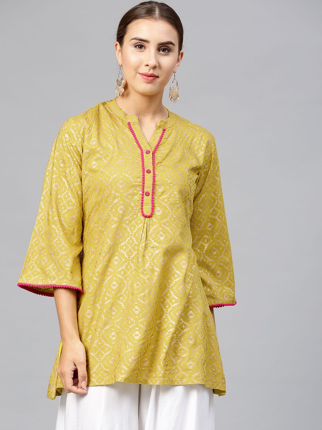 varanga lime green & golden printed tunic