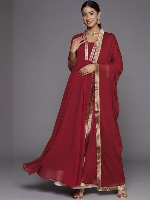 varanga maroon anarkali kurta with dupatta