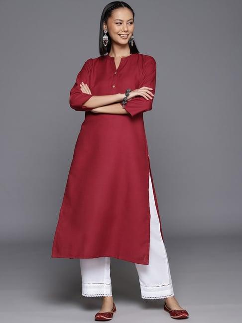 varanga maroon cotton straight kurta