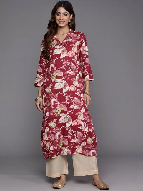 varanga maroon floral print straight kurta