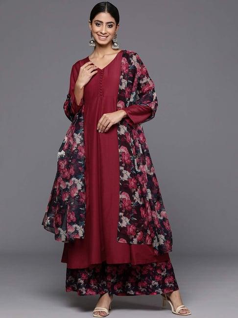 varanga maroon kurta palazzo set with dupatta