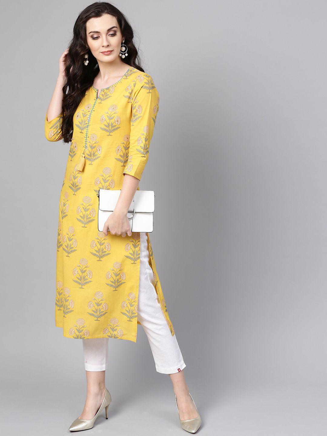 varanga mustard marigold cotton straight kurta