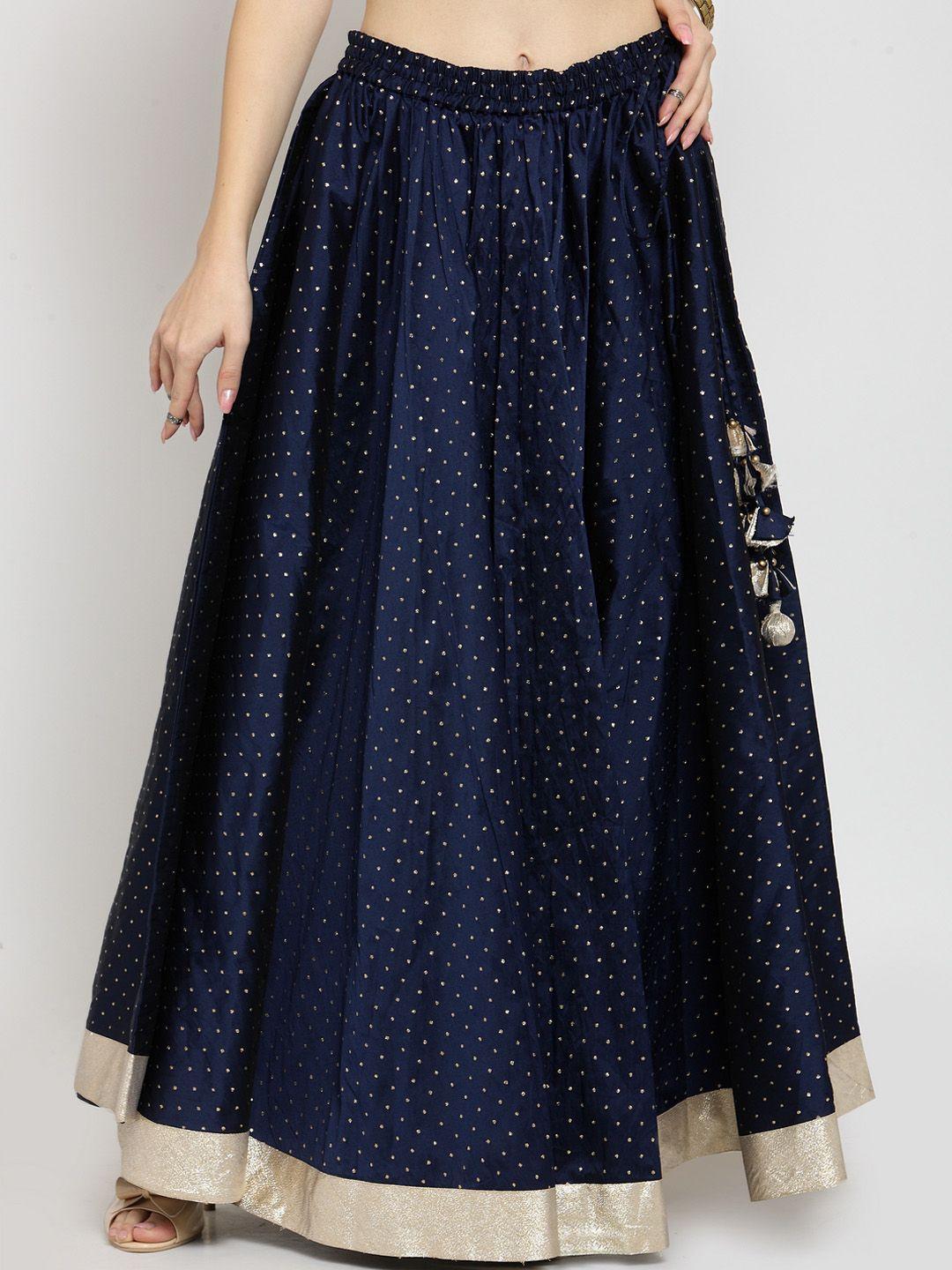 varanga navy & gold-toned flared maxi skirt