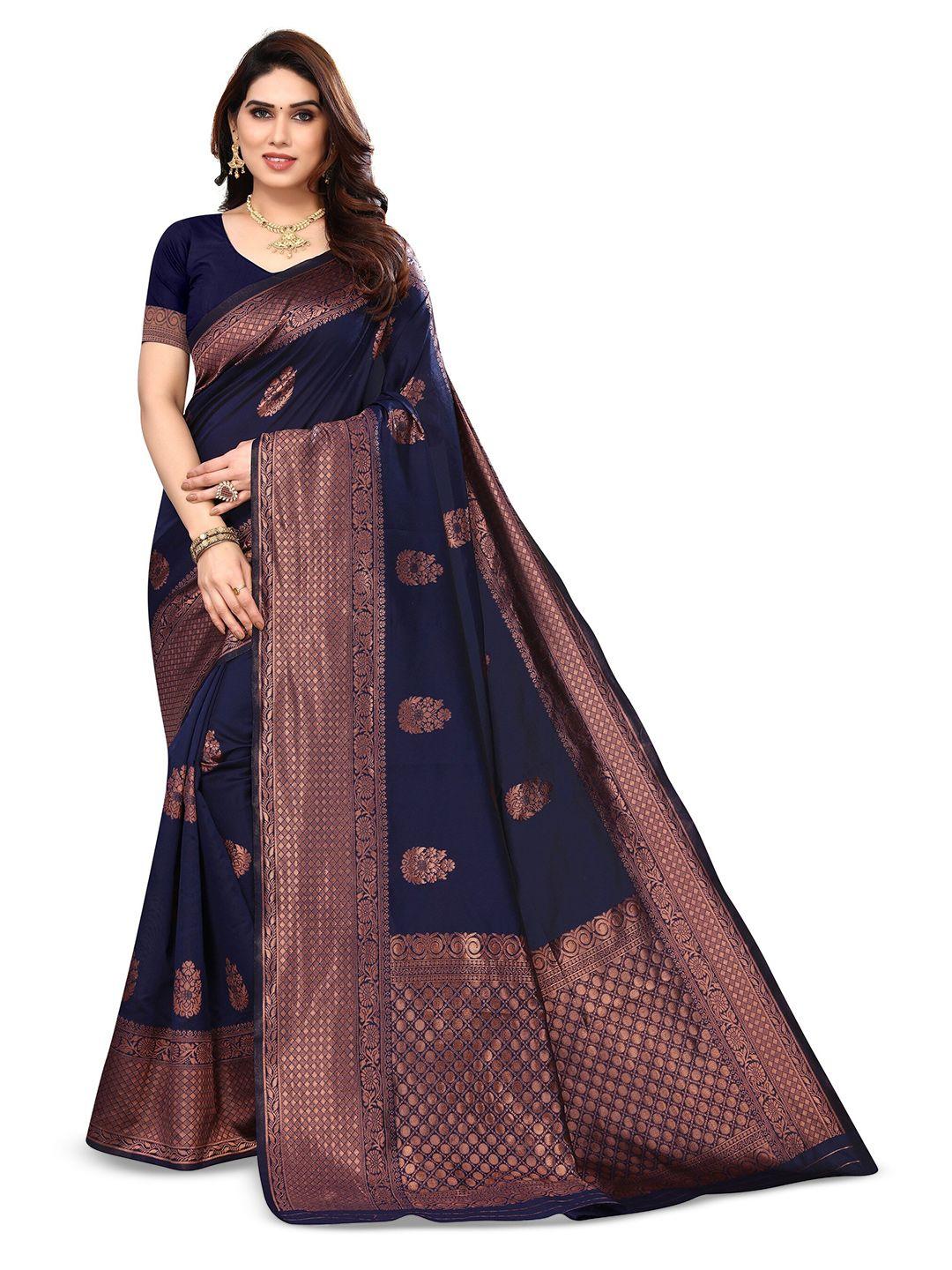 varanga navy blue ethnic motifs woven design zari art silk banarasi saree