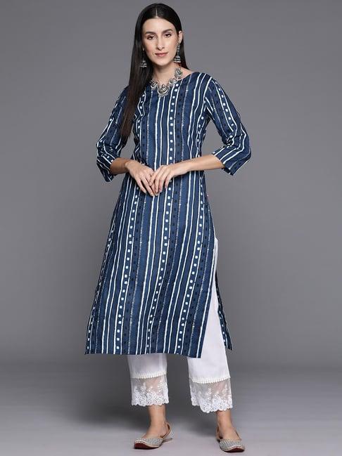 varanga navy cotton printed straight kurta