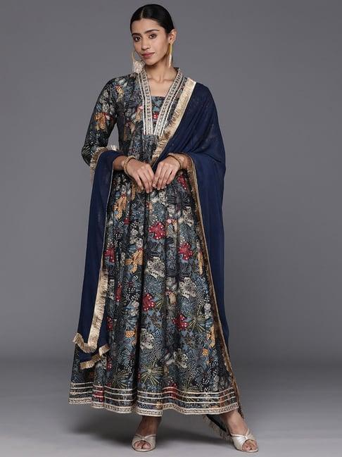 varanga navy floral print anarkali kurta