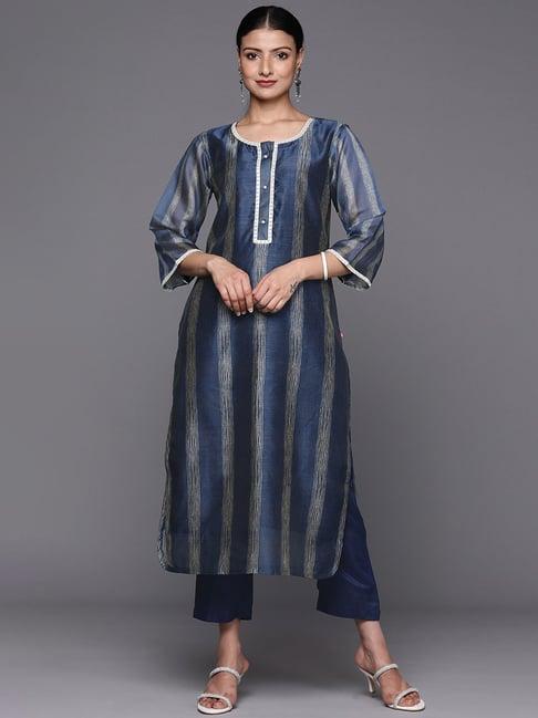 varanga navy printed kurta pant set