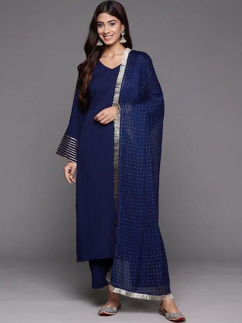 varanga navy striped kurta pant set with dupatta