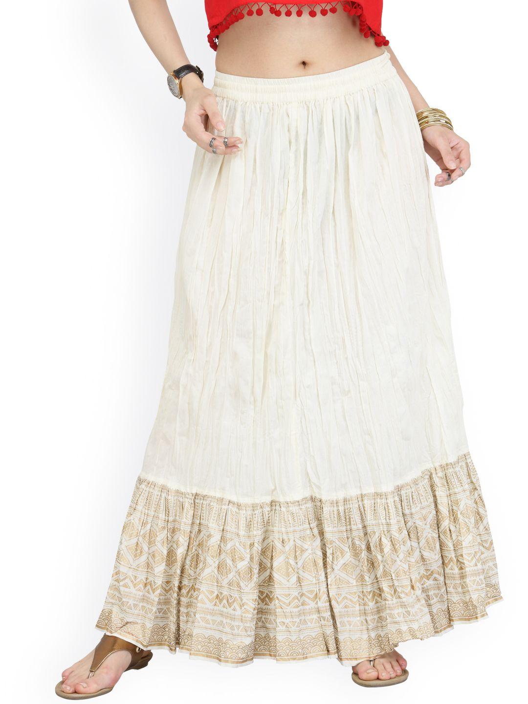 varanga off-white  crinkled maxi pure cotton skirt