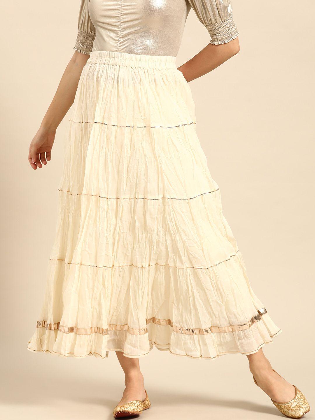varanga off-white maxi tiered skirt with gotta patti detail