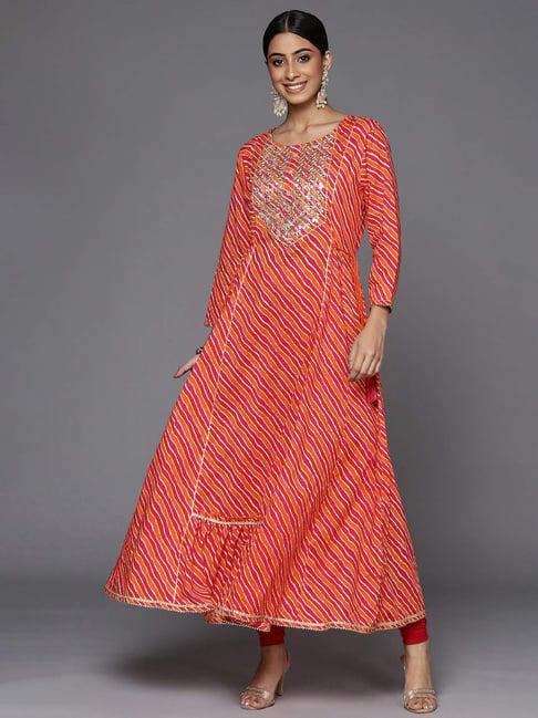 varanga orange cotton embroidered a line kurta