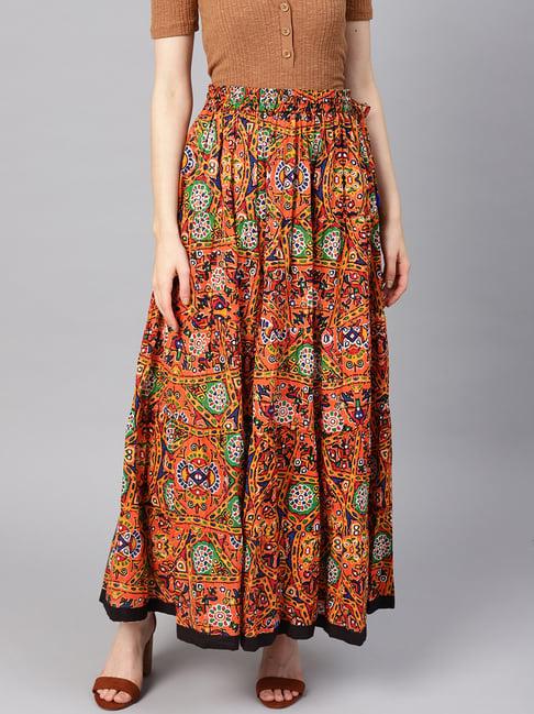 varanga orange cotton printed skirt