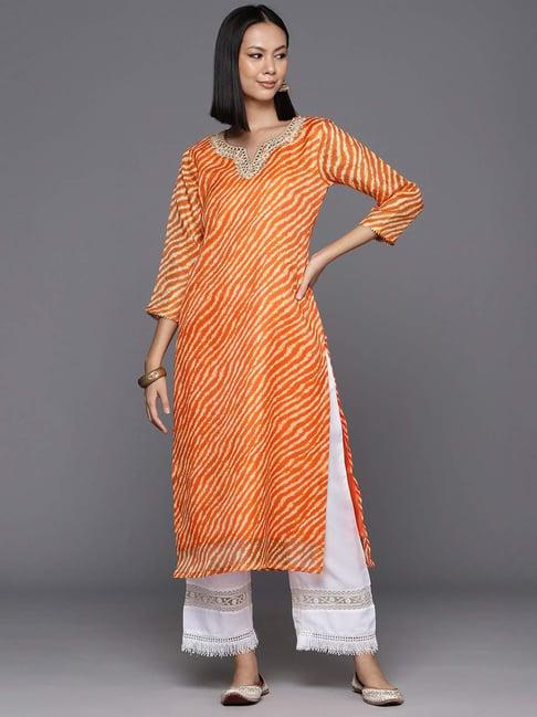 varanga orange cotton striped straight kurta