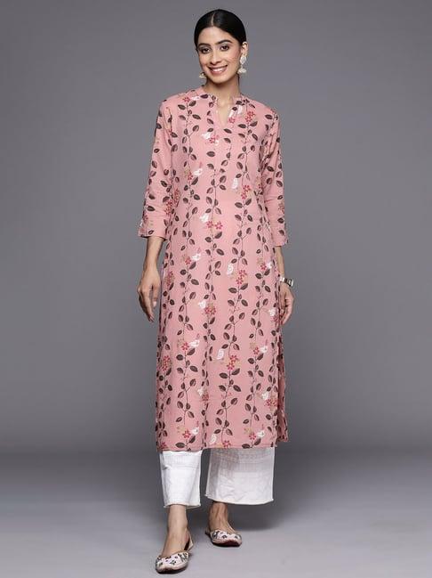 varanga peach cotton floral print straight kurta