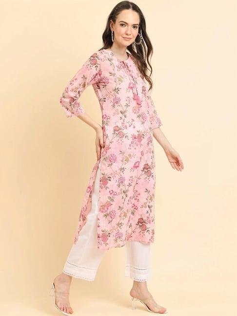 varanga pink cotton floral print straight kurta