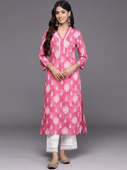 varanga pink cotton printed straight kurta