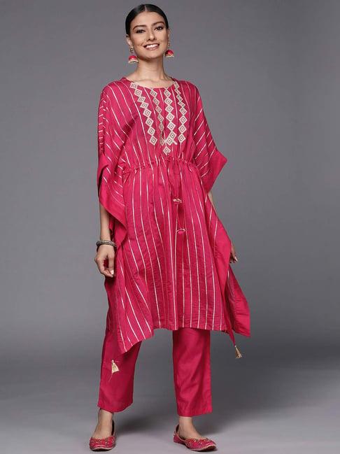 varanga pink embroidered kaftan pant set with dupatta