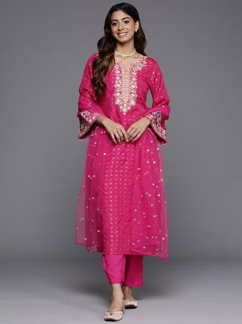 varanga pink embroidered kurta with pant & dupatta