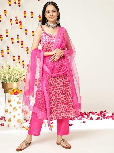 varanga pink printed kurta pant set with dupatta