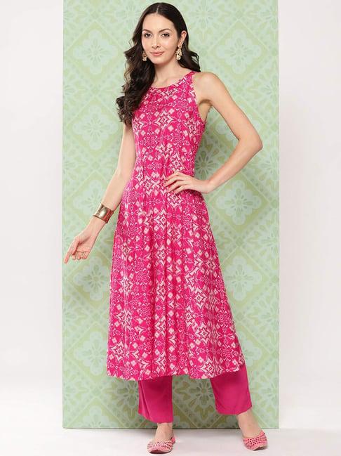 varanga pink printed kurta pant set