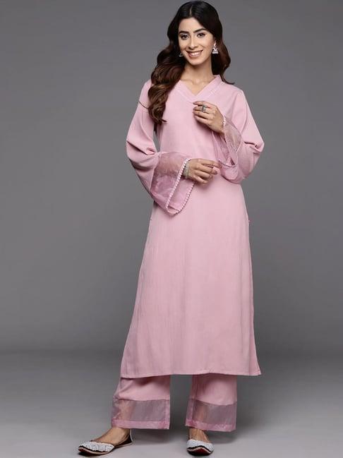 varanga pink regular fit kurta pant set