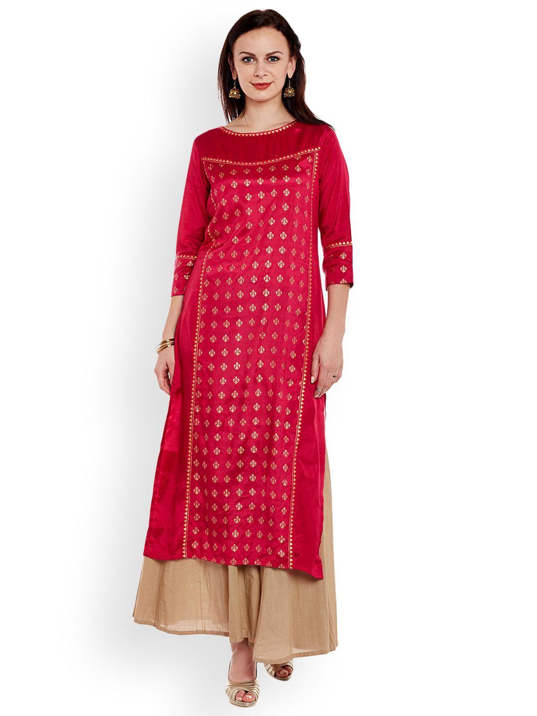 varanga pink shantoon gold print kurta with palazzo