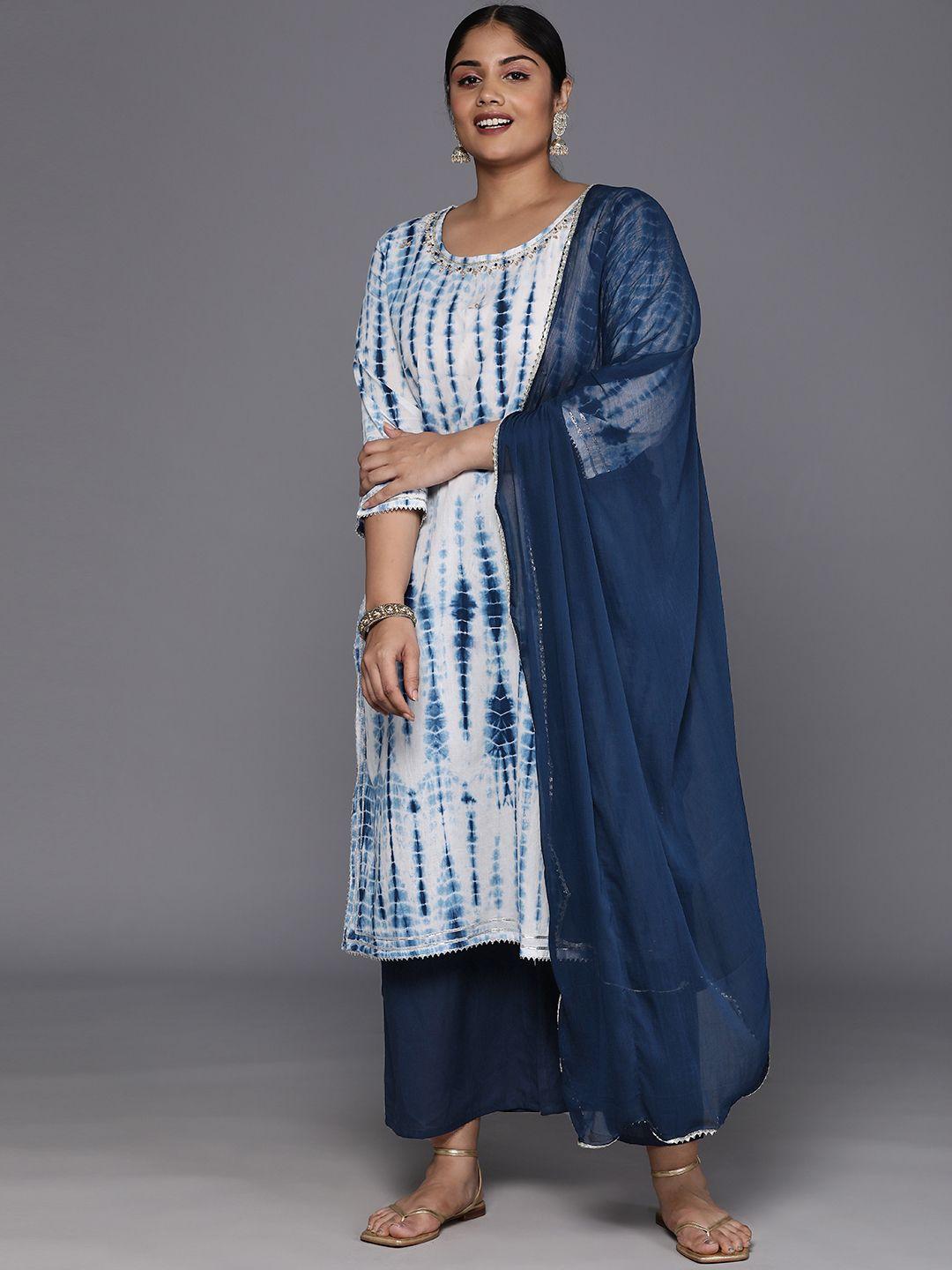 varanga plus size dyed regular pure cotton kurta with palazzos & dupatta