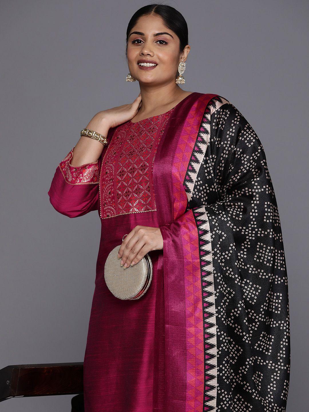 varanga plus size ethnic motifs yoke design gotta patti kurta with trousers & dupatta